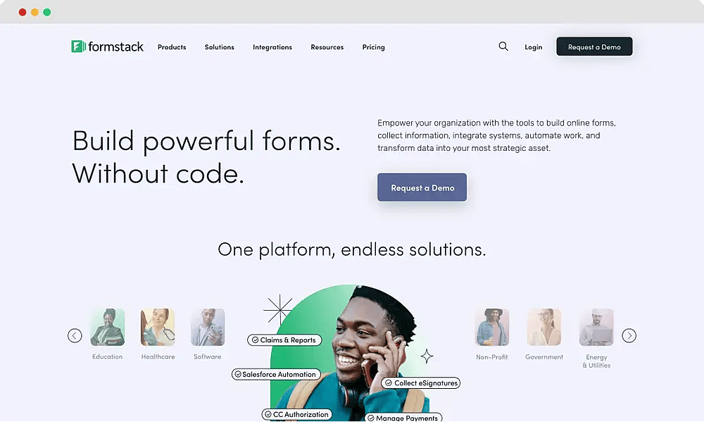 The home page of Formstack