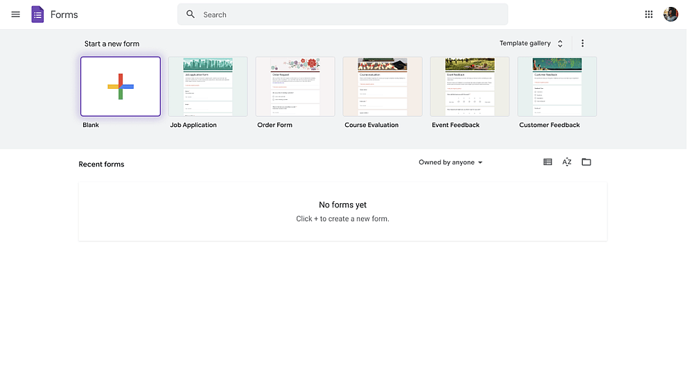 Sign in and create a form in Google Forms