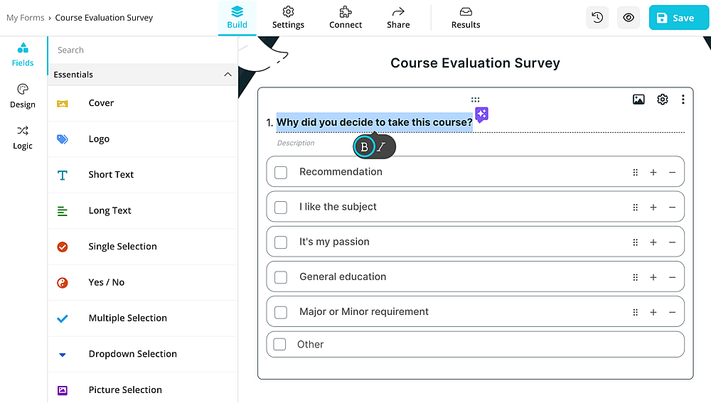 Make the text bold on forms.app