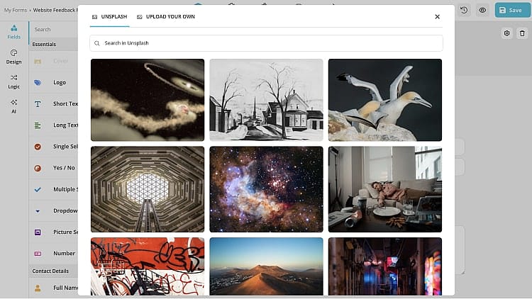 Unsplash oder laden Sie Ihr eigenes Cover hoch