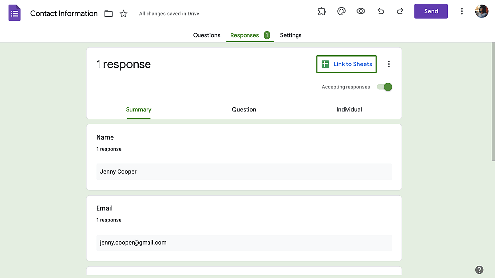 Send your responses to Google Sheets