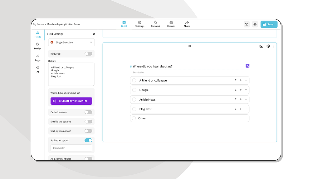 Adding questions to your membership application form