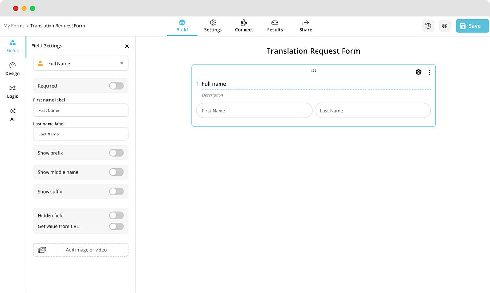 Add your translation request form questions