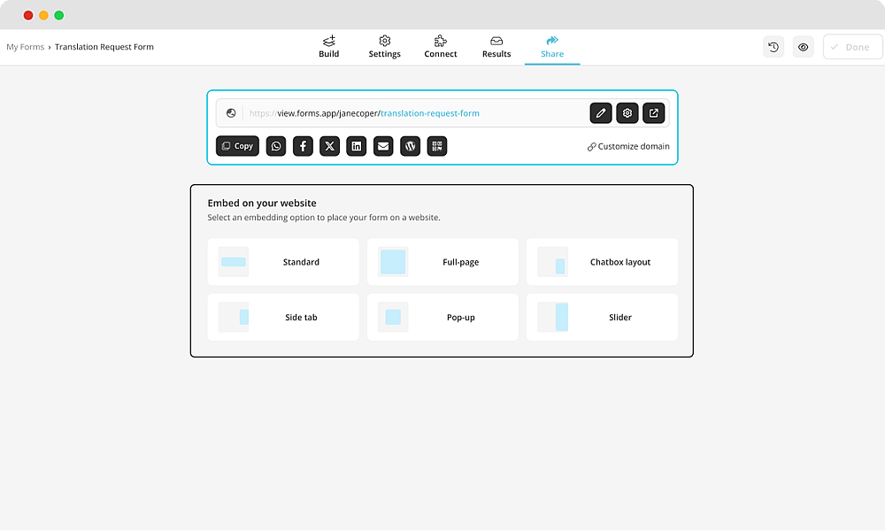 Choose a sharing option for your form