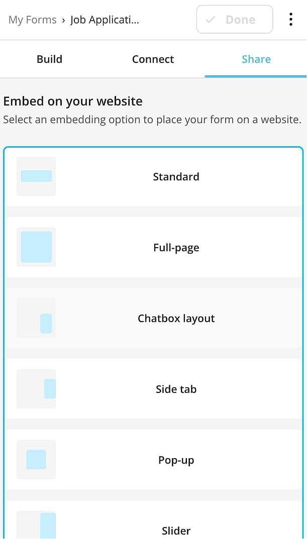 Web siteniz için bir gömme seçeneği seçin