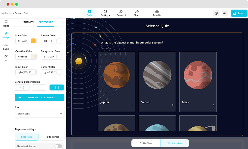 Personalizando o design do seu quiz