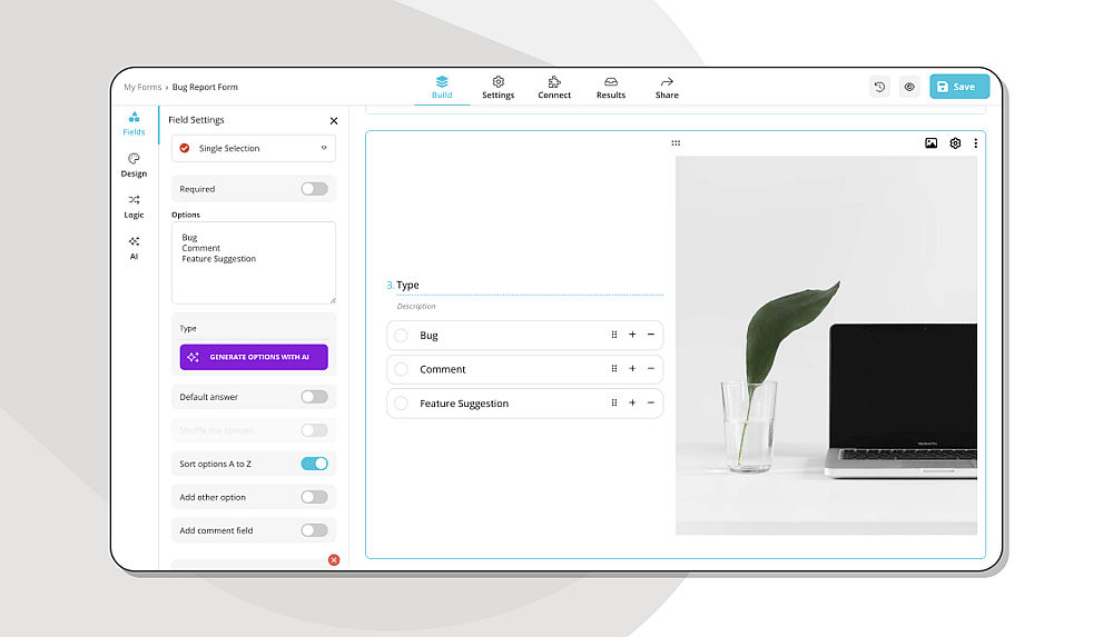Adicione perguntas e campos ao seu formulário de relatório de bugs