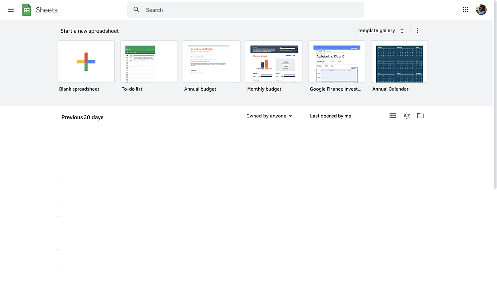 Panel de control de Google Sheets