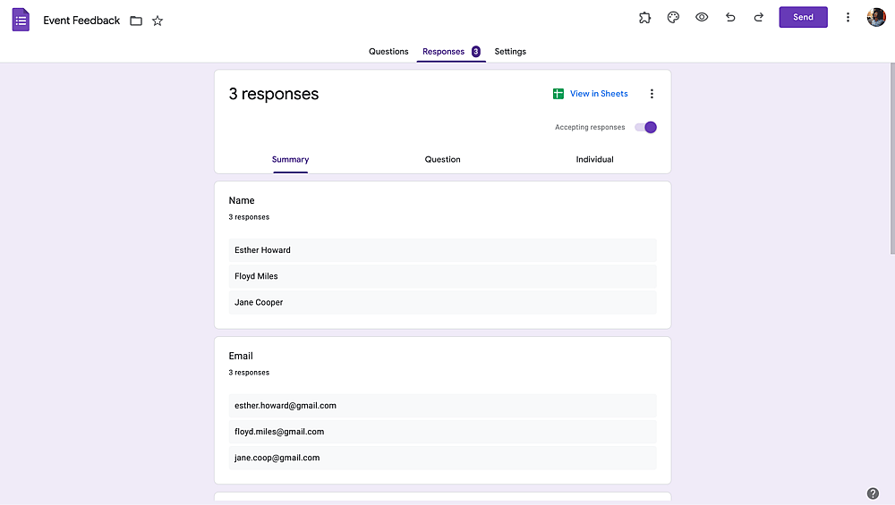 Open the Responses tab