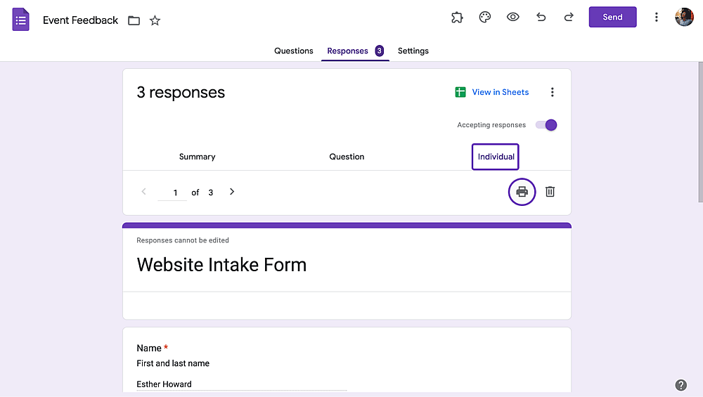 Print an individual response