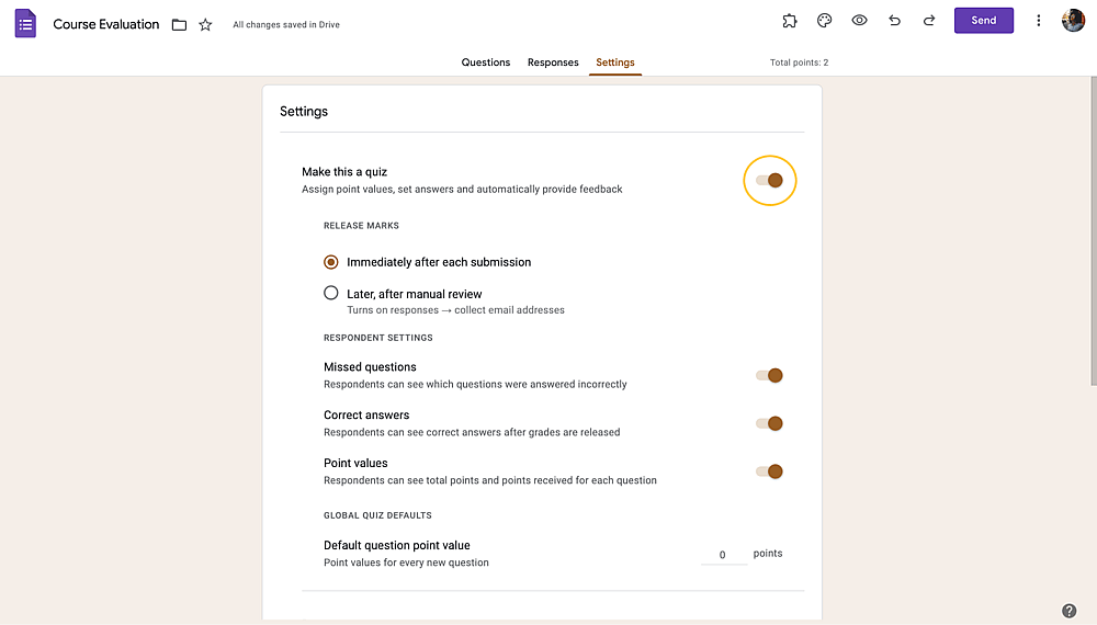 Turning your Google Form into a quiz