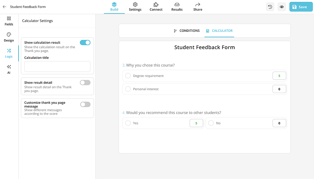 Open calculator settings