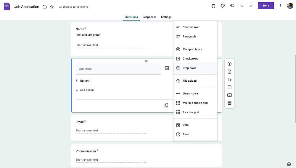 Add questions on your form