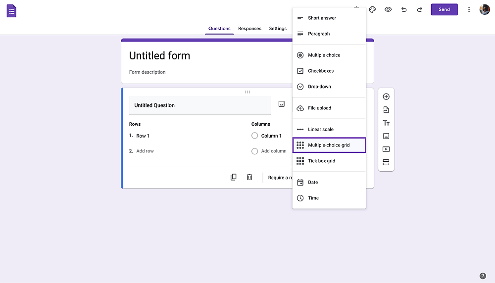 Add a multiple-choice grid to your form