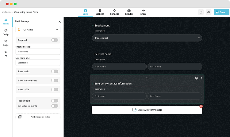 Adding questions and fields to your counseling intake form