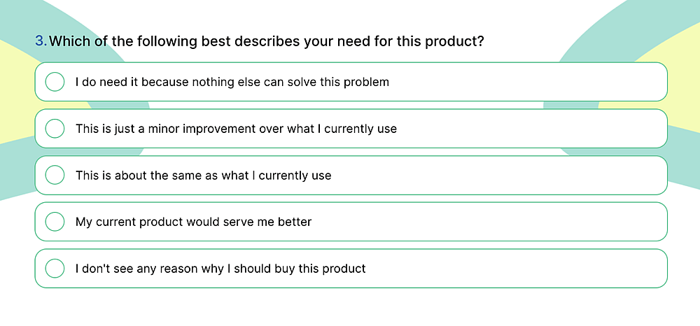 A multiple-choice question from a concept testing survey