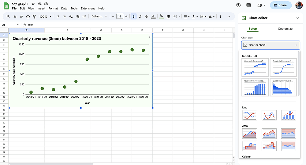 Edit your x-y chart under the Setup and Customize tabs