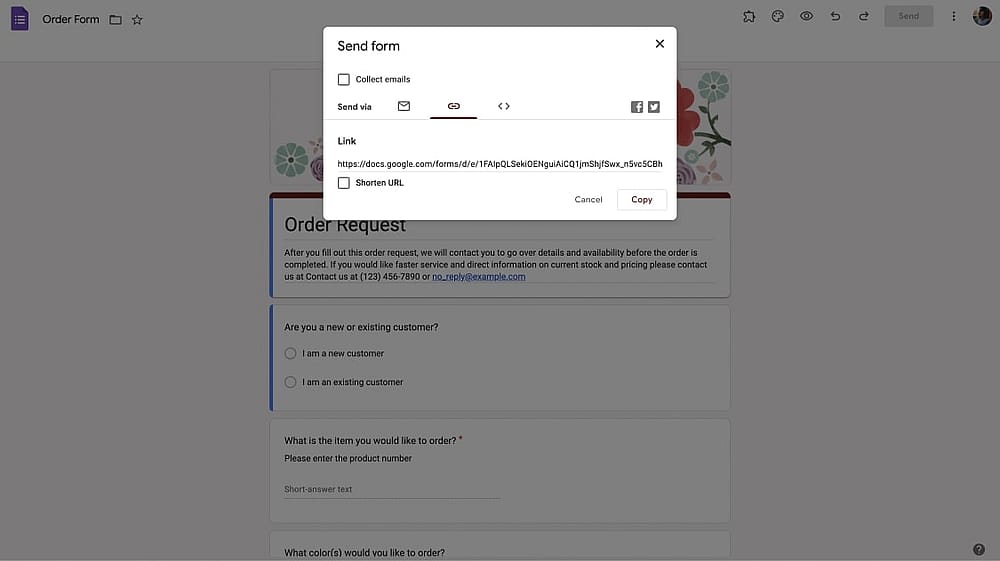 Copy the form link
