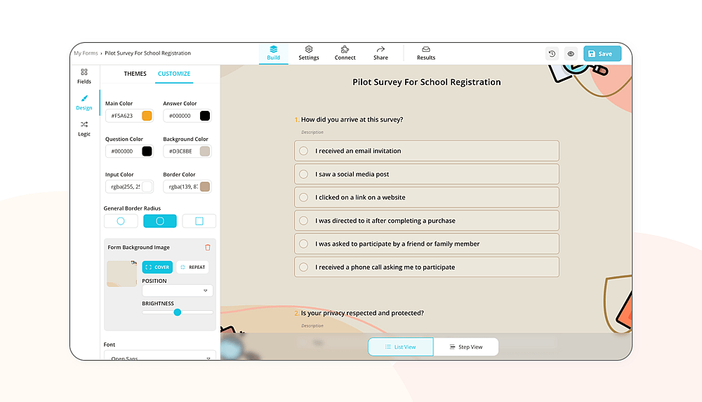 Personalize o design da sua pesquisa