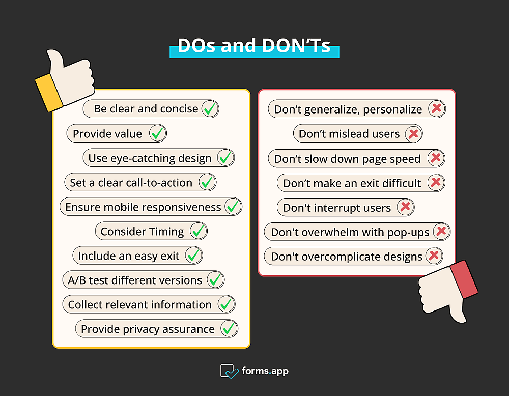 DOs und DON'Ts von Pop-up-Formularen & Umfragen