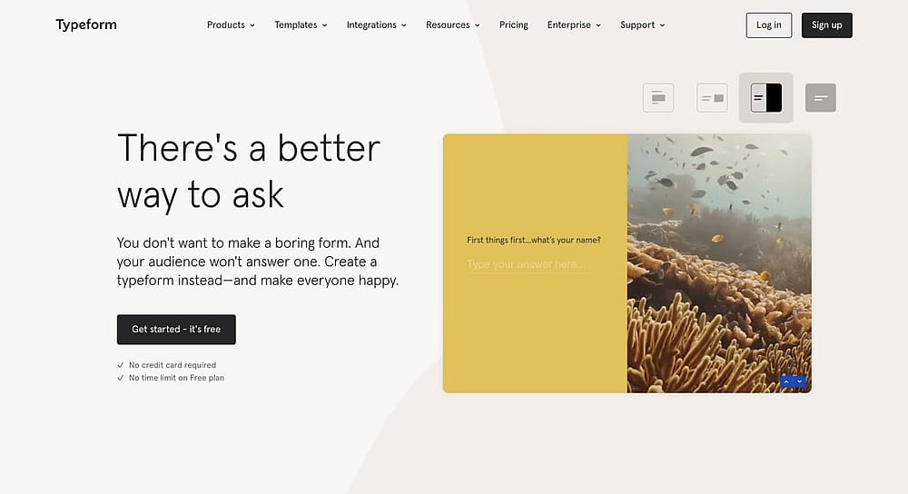 The home page of Typeform