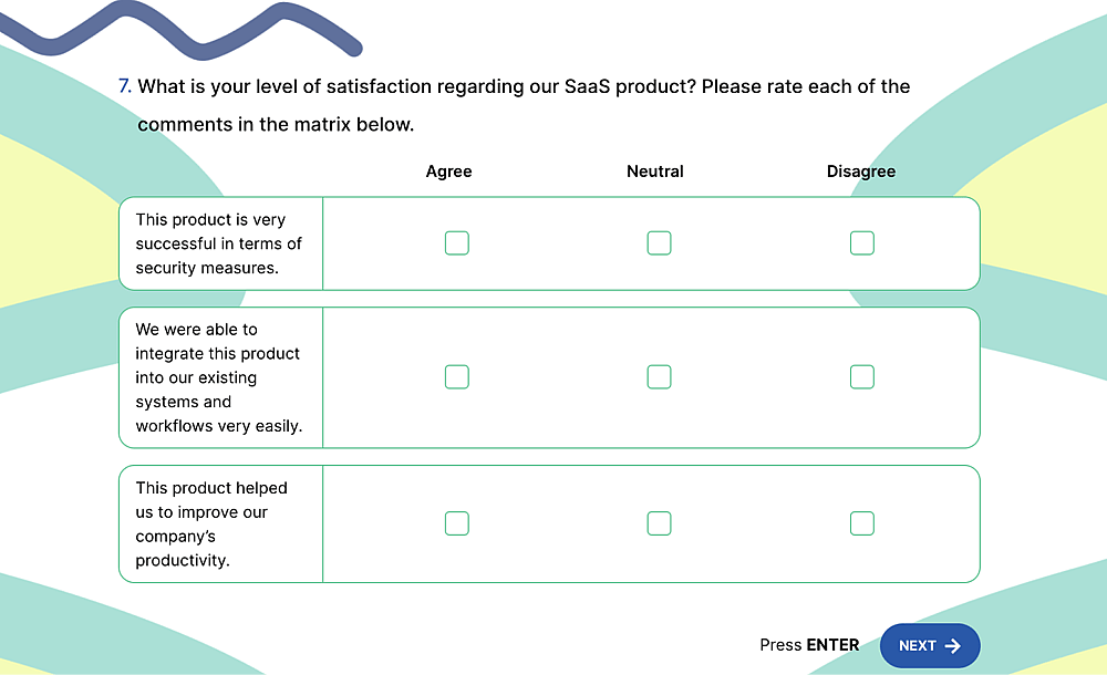 A Selection matrix question sample