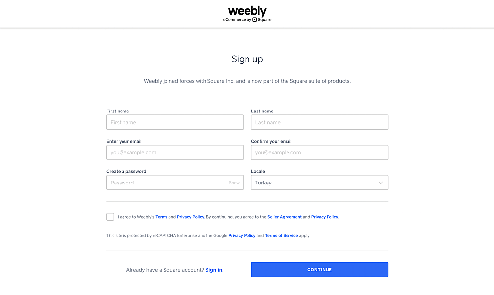 Sign up or log in to your Weebly account