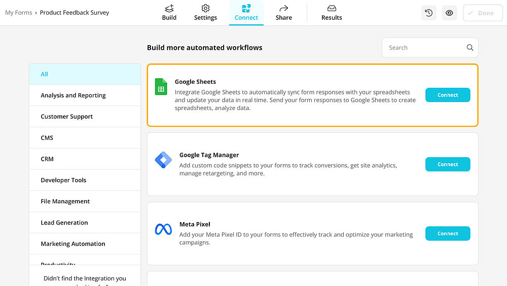Conecte seu formulário do forms.app ao Google Sheets