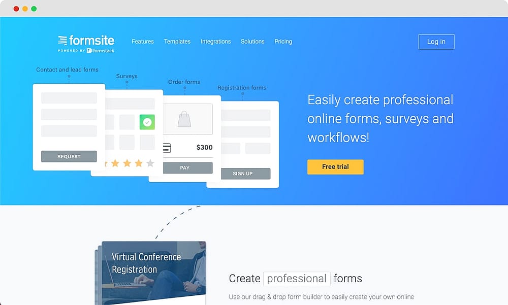 The homepage of Formsite