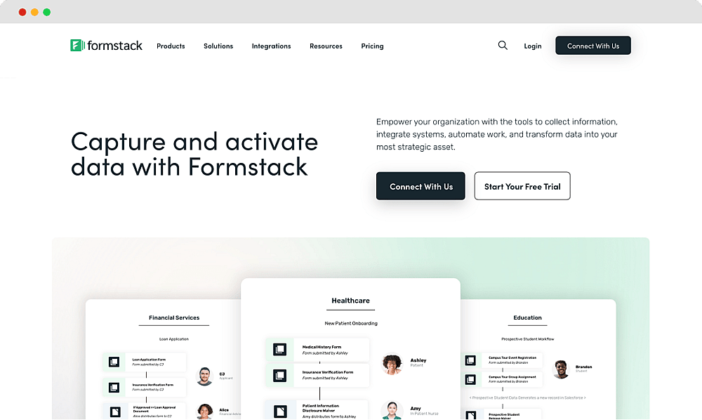 The homepage of Formstack