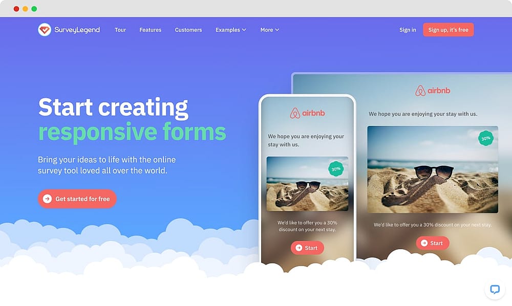 The homepage of SurveyLegend