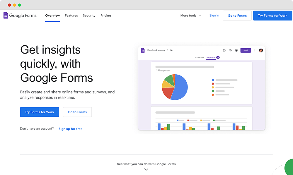 The homepage of Google Forms