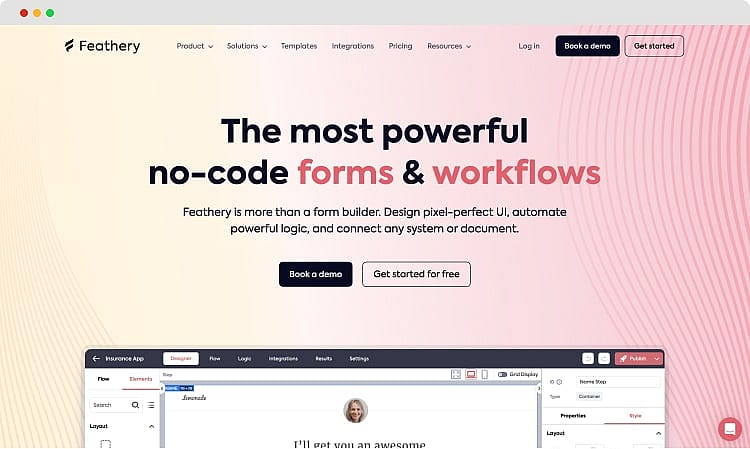 The homepage of Feathery