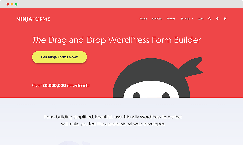 The homepage of Ninja Forms&nbsp;