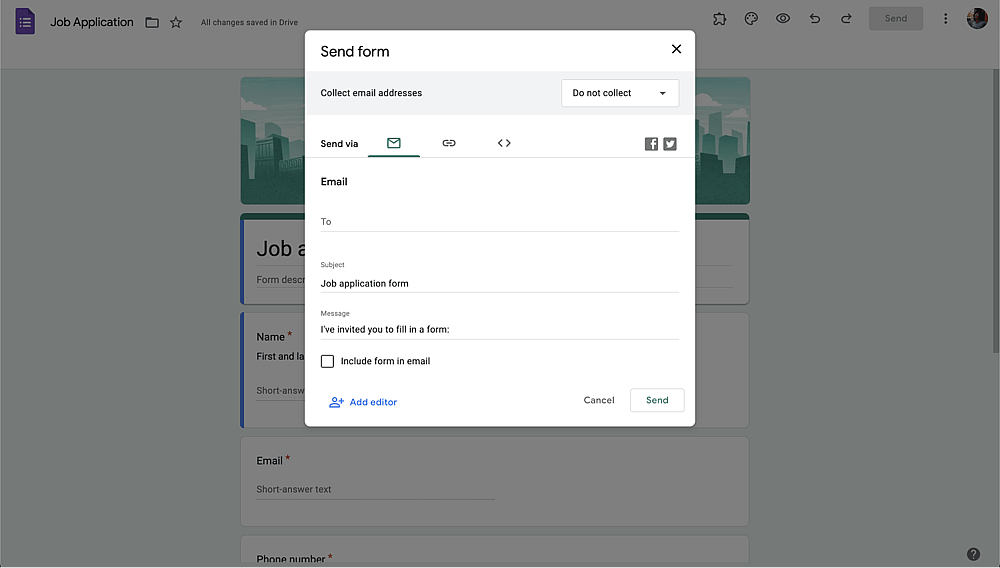 Share your form via form link