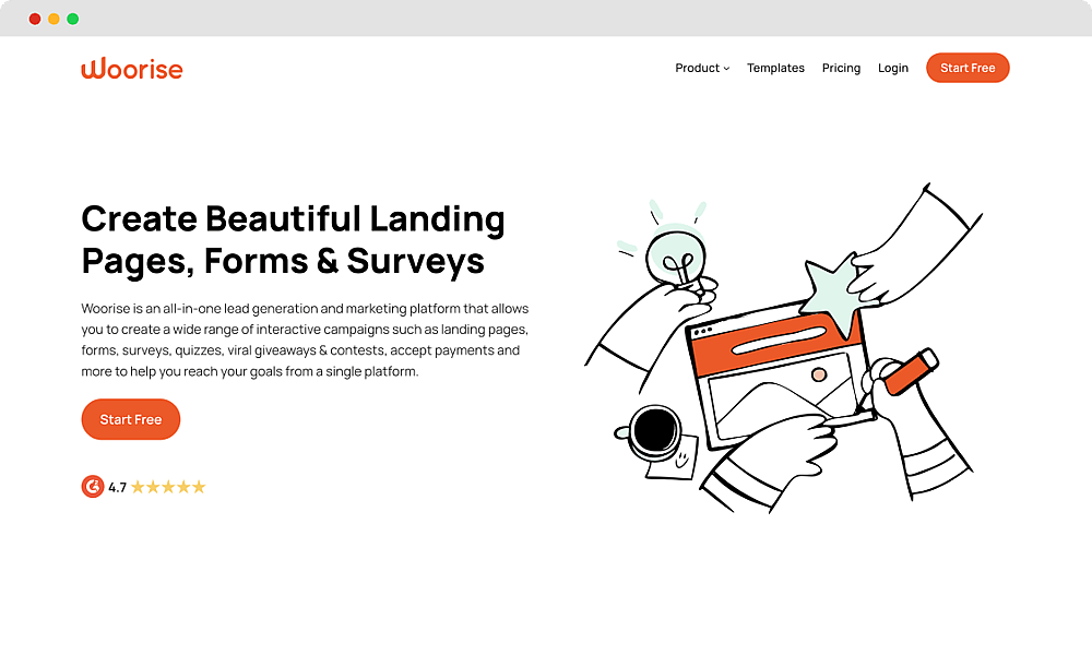 The homepage of Woorise