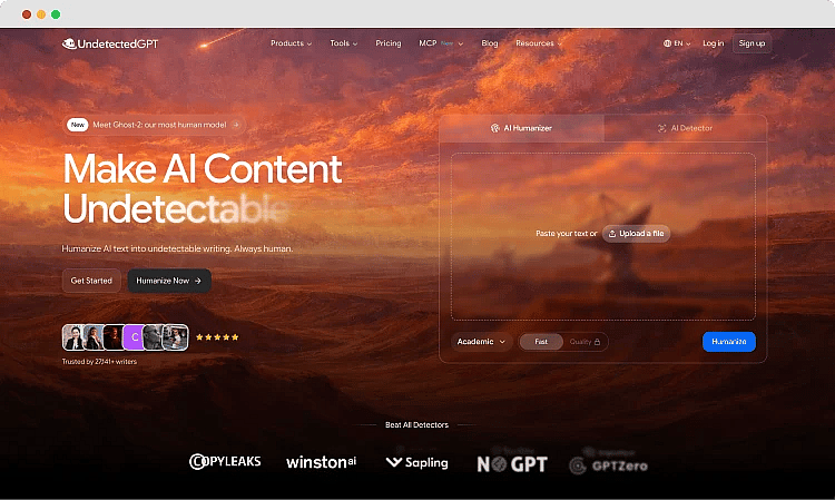 The homepage of&nbsp;UndetectedGPT