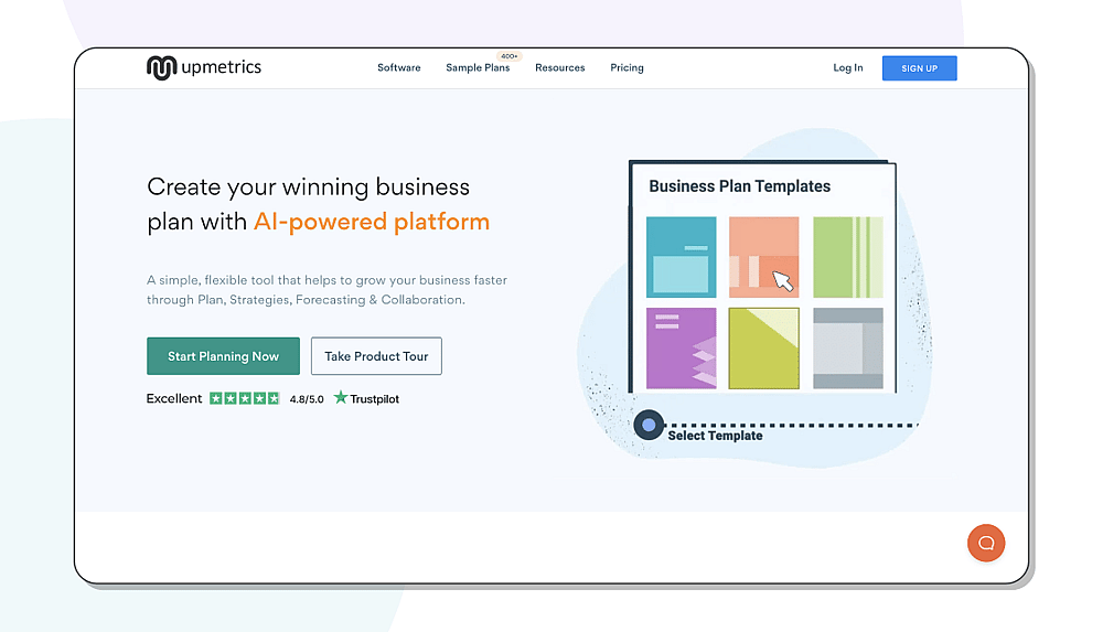 The homepage of Upmetrics