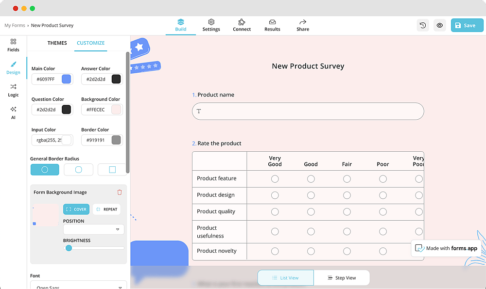 Customizing the design of your form