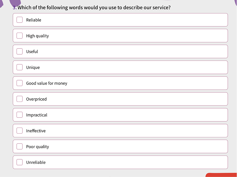 A multiple selection question
