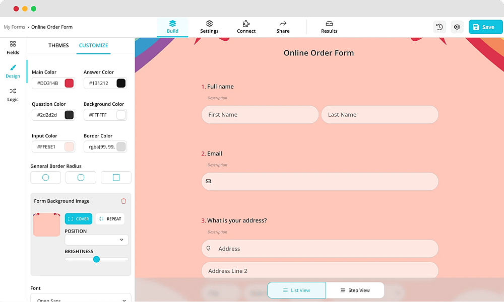 Customize the design settings