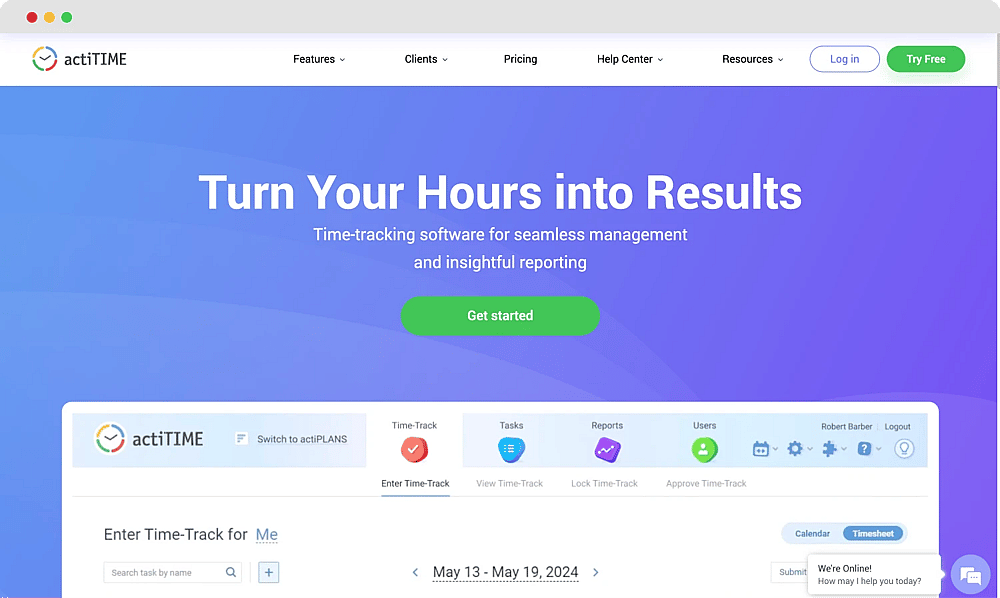 Die Homepage von ActiTIME