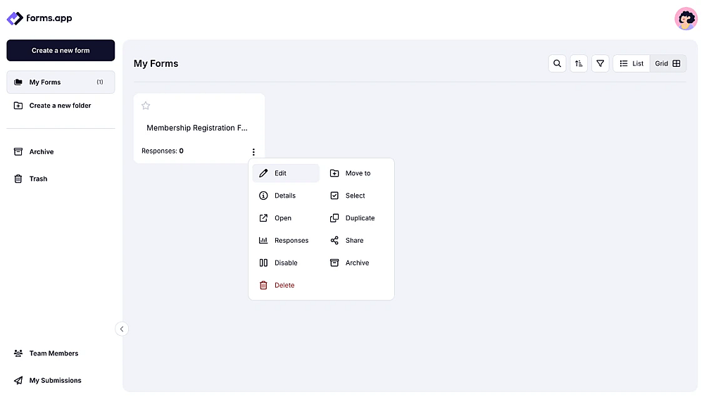 An image showing the way you can access your form from the Dashboard