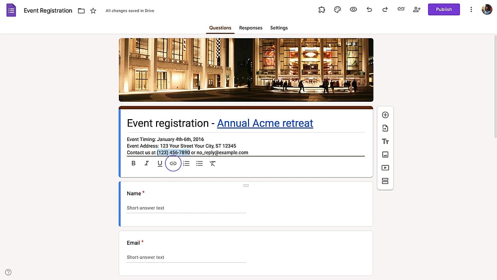Selecting a phone number text on Google Forms