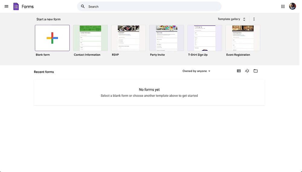 Google Forms dashboard