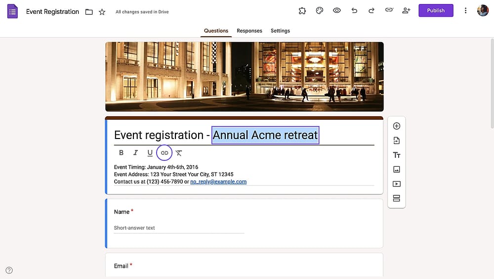 Selecting a text on Google Forms