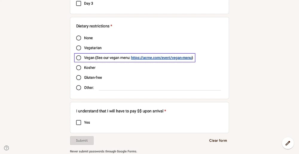 Clickable answer option on Google Forms