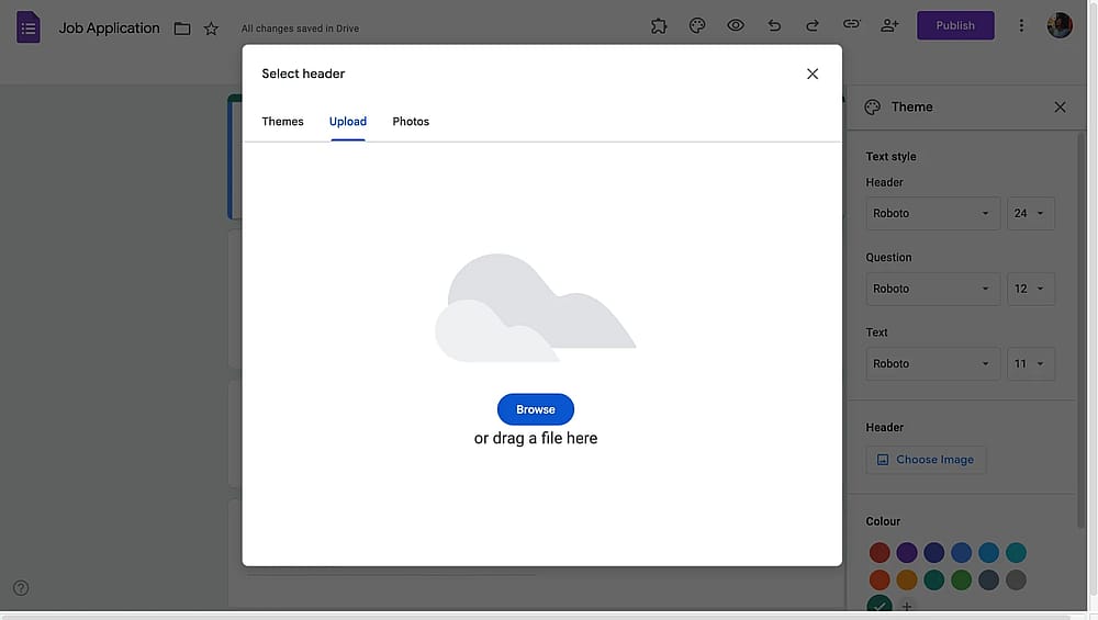 Google Forms’da görsel yükleme açılır penceresi