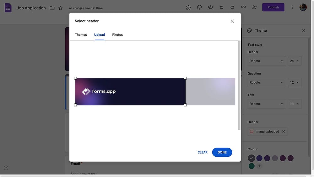 Google Forms’da yüklenen logoyu ayarlama