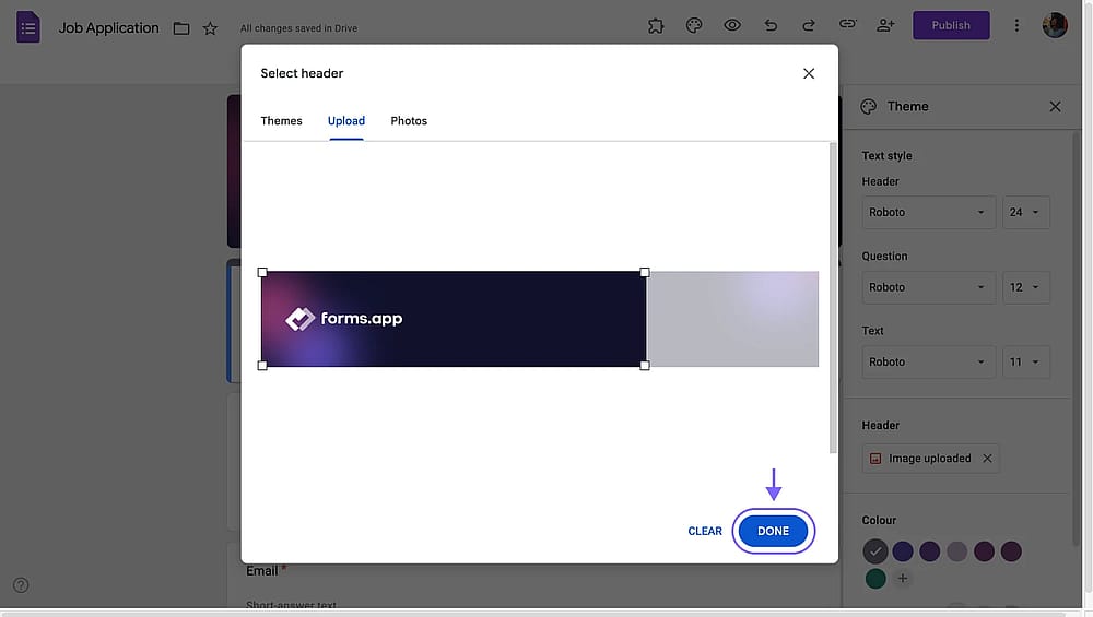 Google Forms’da yüklenen logoyu kaydetme